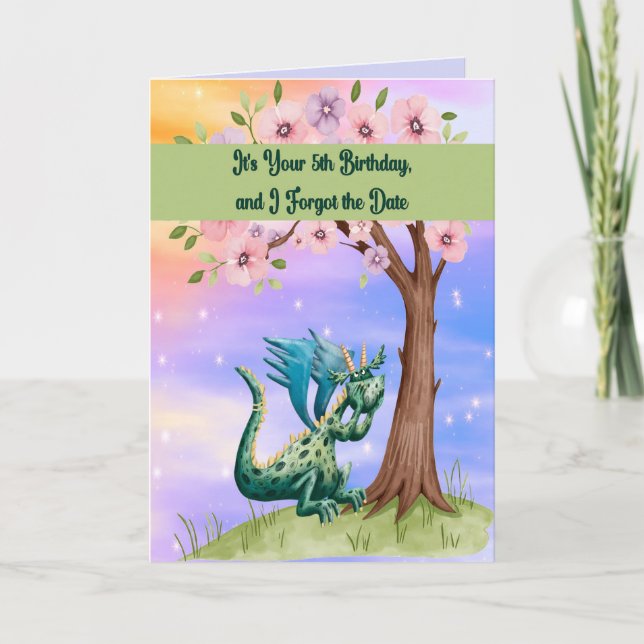 Dragon Vergessen Datum 5 Jahre Geburtstag Karte (Vorderseite)