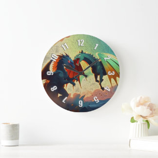 Dragon vs Pegasus - Fantasy Art Große Wanduhr