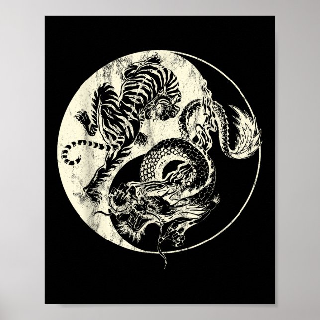 Dragon Vs Tiger Tattoo! Yin and Yang Beast Fight Poster (Vorne)