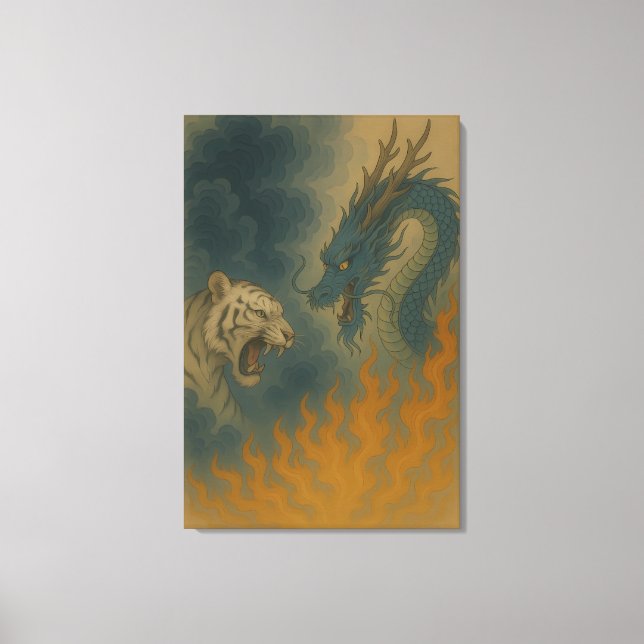Dragon vs White Tiger – Mystical Fantasy Wall Art  Leinwanddruck (Vorderseite)