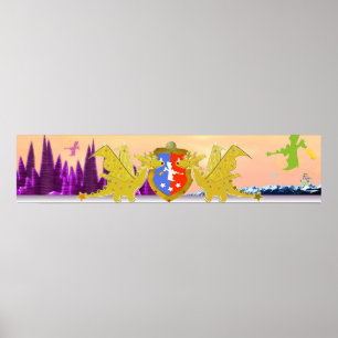 Dragon Wappen Niedlich Cartoon Dragons World Poster