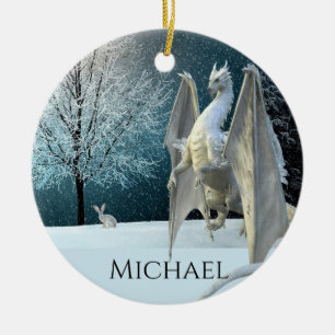 Dragon Winter Ice Crystals Snow Weihnachten Keramik Ornament