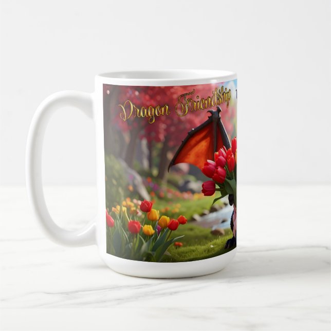 Dragon with red tulips. 15-ounce mug kaffeetasse (Links)