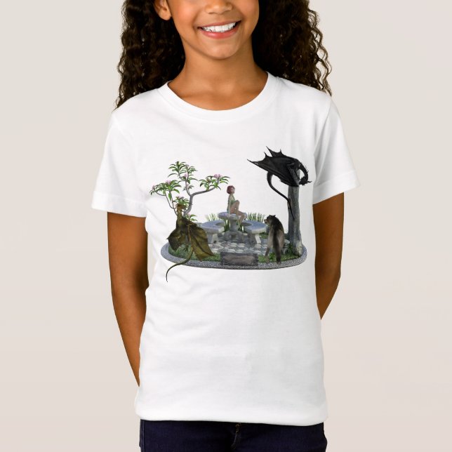 Dragon Wolf und Elf Fantasy Scene T-Shirt (Vorderseite)
