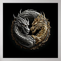 Dragon Yin Yang Art Gold und Silber