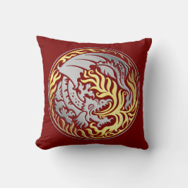 Dragoncircle - Chrome mit Gold Fire on Red Kissen