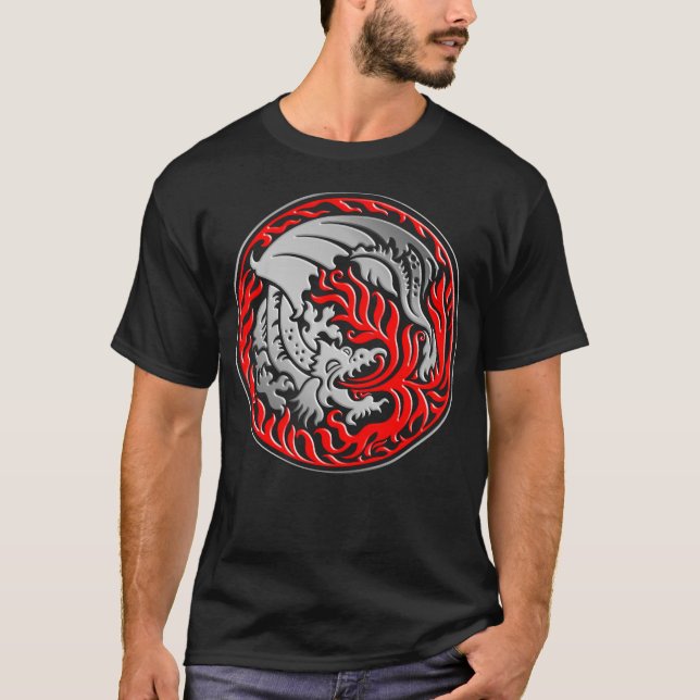 Dragoncircle - Chrome mit rotem Feuer T-Shirt (Vorderseite)