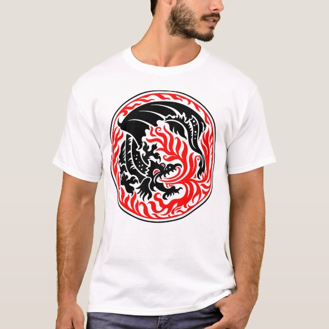 Dragoncircle - Schwarz mit rotem Feuer T-Shirt (Vorderseite)