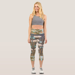 Dragonfis Water Lilies Marsh Art Nouveau Capri Leggings