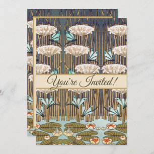 Dragonfis Water Lilies Marsh Art Nouveau Einladung