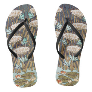 Dragonfis Water Lilies Marsh Art Nouveau Flip Flops