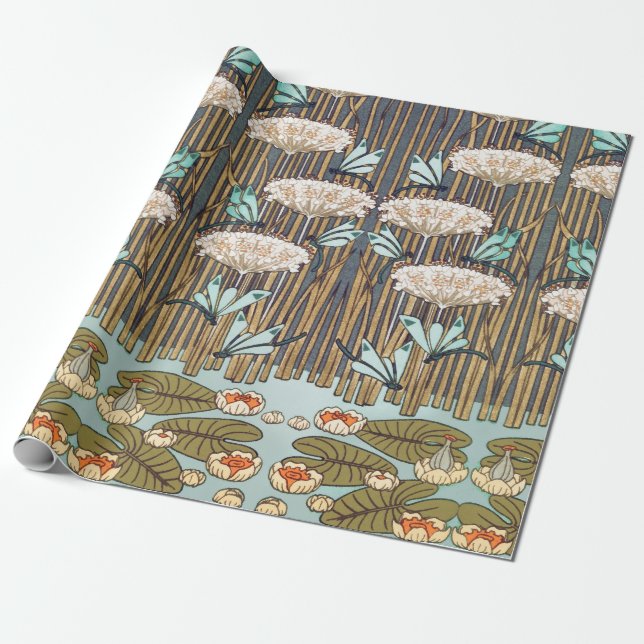 Dragonfis Water Lilies Marsh Art Nouveau Geschenkpapier (Ungerollt)