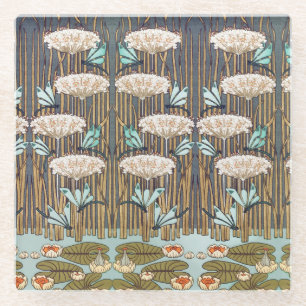 Dragonfis Water Lilies Marsh Art Nouveau Glasuntersetzer