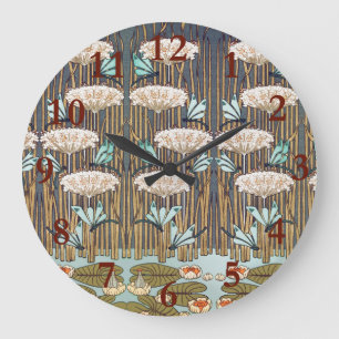 Dragonfis Water Lilies Marsh Art Nouveau Große Wanduhr