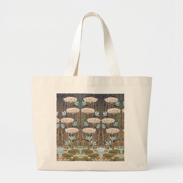 Dragonfis Water Lilies Marsh Art Nouveau Jumbo Stoffbeutel (Vorne)
