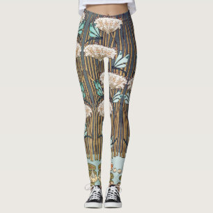Dragonfis Water Lilies Marsh Art Nouveau Leggings