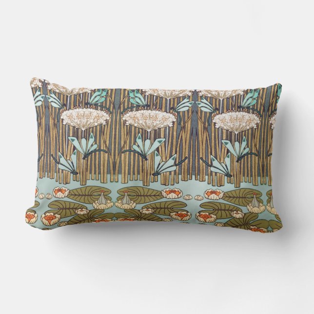 Dragonfis Water Lilies Marsh Art Nouveau Lendenkissen (Vorderseite)