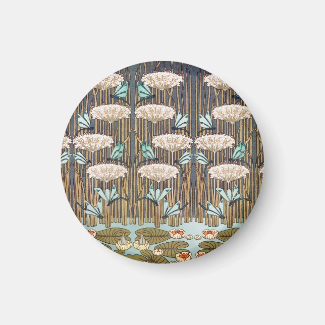 Dragonfis Water Lilies Marsh Art Nouveau Magnet (Vorne)