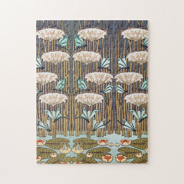 Dragonfis Water Lilies Marsh Art Nouveau Puzzle (Vertikal)