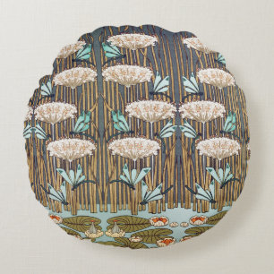 Dragonfis Water Lilies Marsh Art Nouveau Rundes Kissen