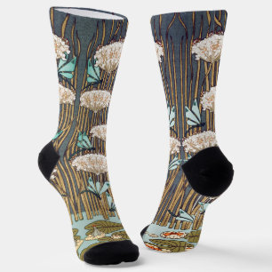 Dragonfis Water Lilies Marsh Art Nouveau Socken