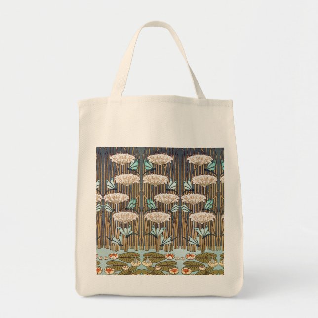 Dragonfis Water Lilies Marsh Art Nouveau Tragetasche (Vorne)