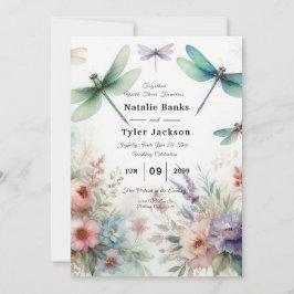 Dragonflies and Pastel Florals Wedding Einladung