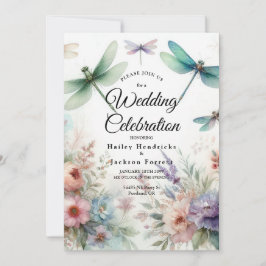 Dragonflies and Pastel Florals Wedding Einladung