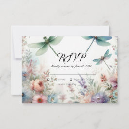 Dragonflies and Pastel Florals Wedding RSVP Karte