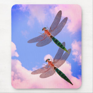 Dragonflies Blue Sky Clouds Nature Mousepad