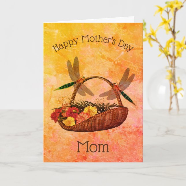 Dragonflies Blume Basket Art Mother Day Card Karte (Gelbe Blume)