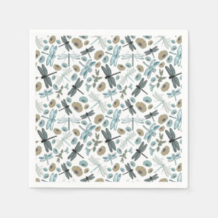 Dragonflies Blume Blues Gray Pattern Serviette