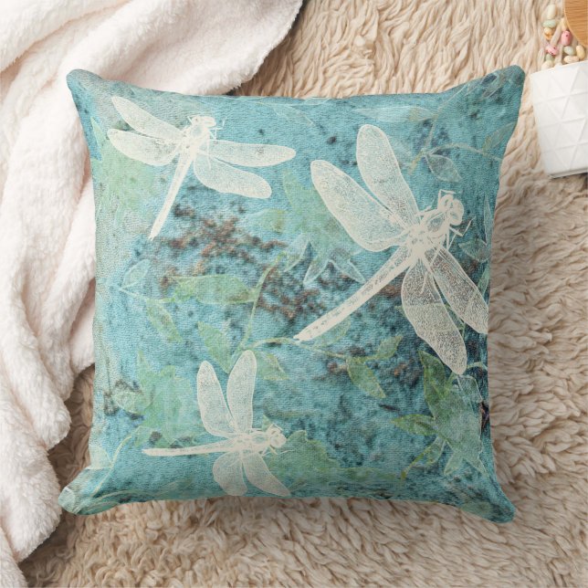 Dragonflies Blume Muster Teals Blues Kissen (Decke)