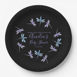 Dragonflies Hand bemalt Babydusche schwarz Pappteller