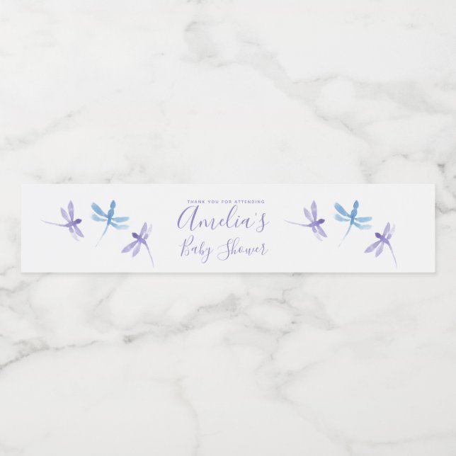 Dragonflies Handgemalte Babydusche Wasserflaschenetikett (Einzelnes Label)