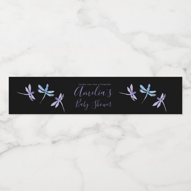 Dragonflies Handgemalte Babydusche Wasserflaschenetikett (Einzelnes Label)