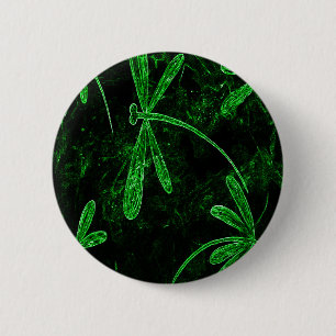 Dragonflies Neon Green Button