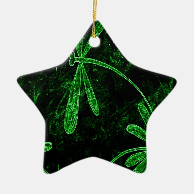 Dragonflies Neon Green Keramik Ornament (Vorne)