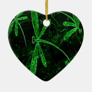 Dragonflies Neon Green Keramikornament