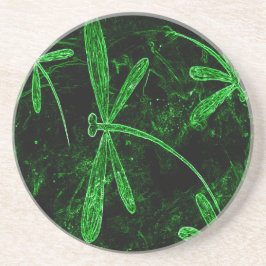 Dragonflies Neon Green Sandstein Untersetzer