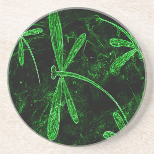 Dragonflies Neon Green Sandstein Untersetzer