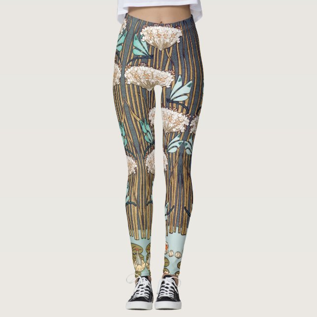 Dragonflies Water Lilies Marsh Art Nouveau Leggings (Vorderseite)