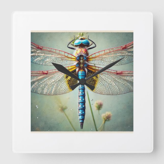 Dragonfly 260924IREF213 - Watercolor Quadratische Wanduhr (Vorderseite)