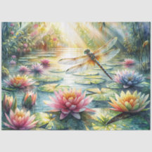 Dragonfly and Lotus Pond Watercolor Tissue Paper