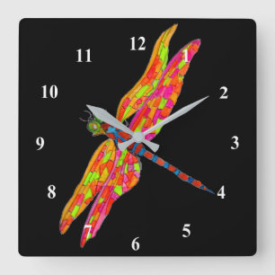 Dragonfly art illustration quadratische wanduhr