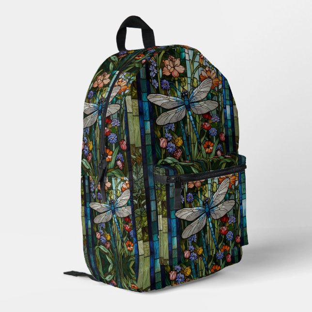 Dragonfly Art Malerei botanischer boho chic Wald Bedruckter Rucksack (Rückseitige Ecke links)