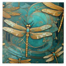 Dragonfly Art Nouveau Art Deco Aquamarine Insekten