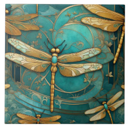 Dragonfly Art Nouveau Art Deco Aquamarine Insekten Fliese