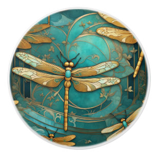 Dragonfly Art Nouveau Art Deco Aquamarine Insekten Keramikknauf