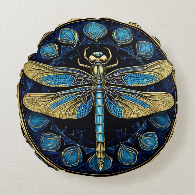 Dragonfly-Artwork Rundes Kissen (Vorderseite)